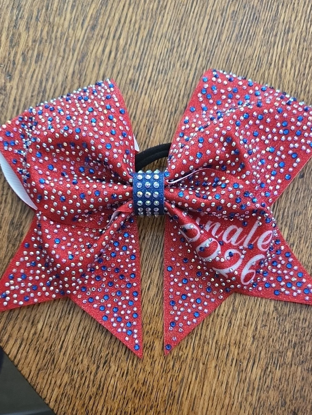Girls Red Rhinestone Cheer Bow Hair Tie